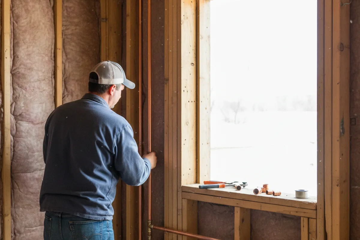 Licensed plumber running new copper supply lines in a Roscoe home