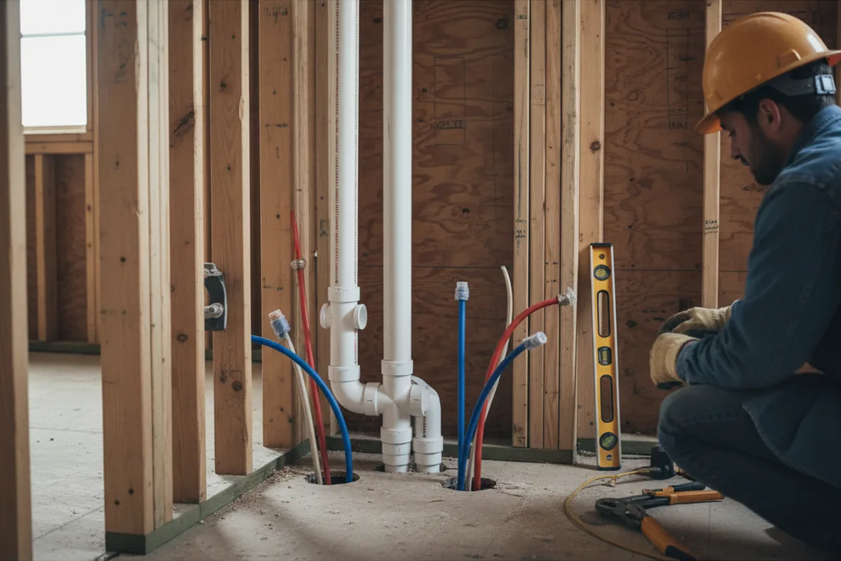 Drain and supply rough-in during Drain Cleaning in Roscoe